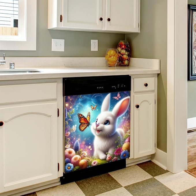 Dishwasher Magnet Cover Happy Easter124 Front Dishwasher Cover Decoration Reusable Magnetic Door Cover Panel Decal Home Appliances Stickers Kitchen Refrigerator Fridge 23"x26"