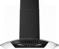 Black 36 inch Wall Mounted Range Hood Glass 900 CFM, Stainless Steel Kitchen Hood Vent with Gesture/Touch Controls, 3-Speed Exhaust Fan and Stainless Steel Baffle Filter, 2 LED Lights