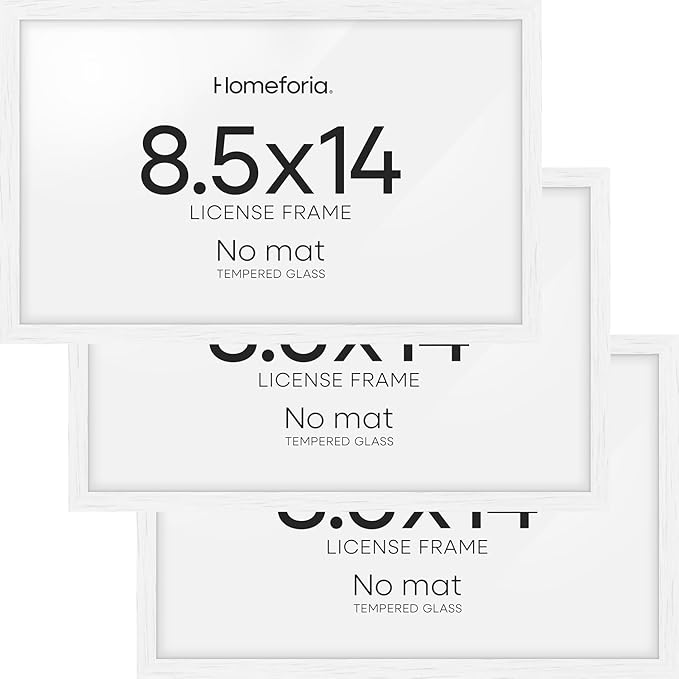 Homeforia 8.5x14 Marriage License Frame White, High End Oak 8.5x14 Certificate White Wood Frames, 8.5by14 Wooden Frame for Wall & Tabletop, 8.5 by 14 Picture Frames, Tempered Glass, Wall Kit, Set of 3