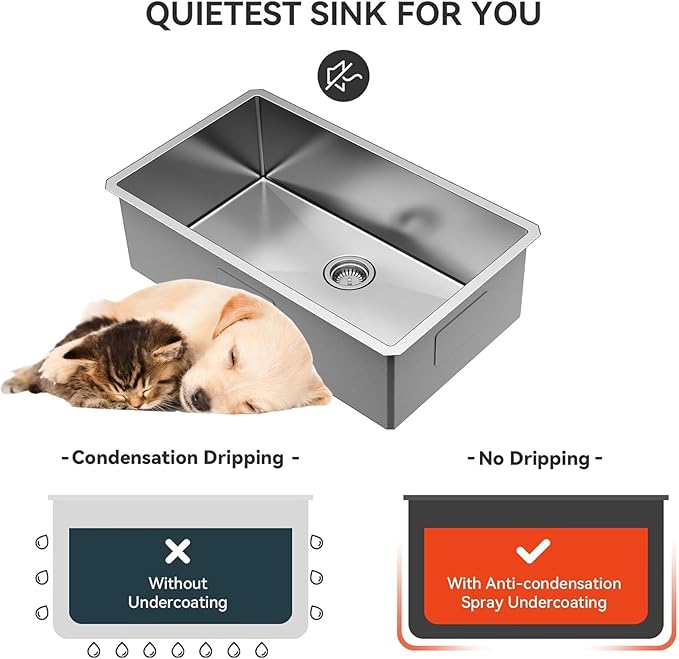 32 inch Undermount Handmade 18 Gauge Single Bowl Stainless Steel Kitchen Sink with Accessories