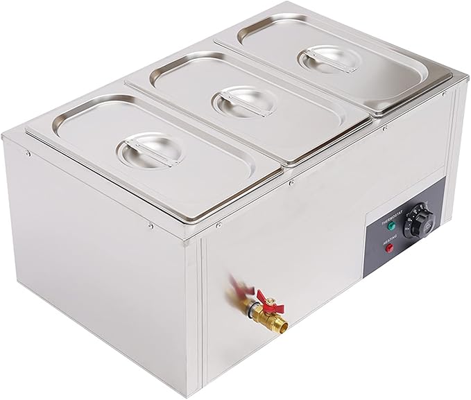 Steam Table Food Warmer Bain Marie Buffet Warmer, 850W 3-Pan Catering Buffet Warmers, 22Qt Electric Commercial Food Warmer with Lids, 86℉-185℉ Temp Control for Parties, Hotels, Restaurants