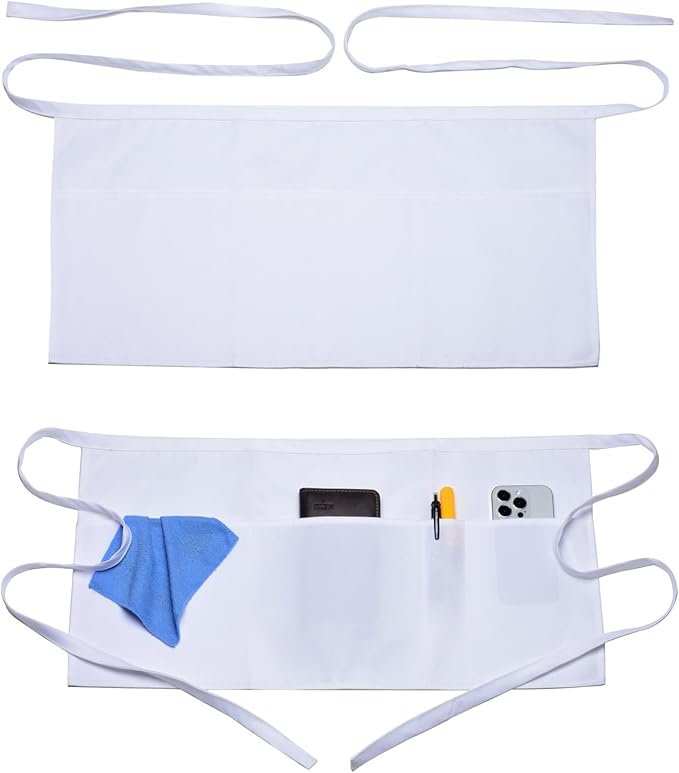 Argstar 2 Pack Server Apron with 4 Pockets, Waitress Waiter Waist Short Aprons(Available in 60/120 Pack)