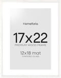 Homeforia 17x22 White Picture Frame, High End Oak 17x22 White Wooden Poster Frames with Mat 12x18 for Print, 17 x 22 Wood Frame Matted to 12 x 18 Photo, 22x17 Frame, Tempered Glass, Wall Kit, Set of 1
