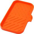 Silicone Bathroom Soap Dishes with Drain Spout-Bathroom and Kitchen Sink Organizer,Sponge Holder,Dish Soap Tray,Perfect for Dispenser,Scrubber,Bottle,Cup on Sink or Counter-Orange 9.6"×5.3"