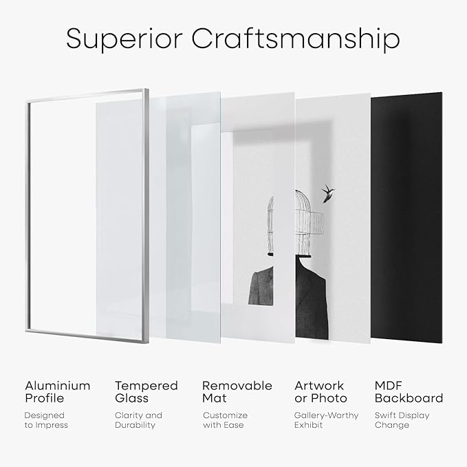 Homeforia 10x10 Picture Frame Silver, High End Metal 10 by 10 Square Frames with Mat 8 x 8 inch Photo, 10by10 Poster Frame Matted to 8x8 Art, Wall or Tabletop Frame, Tempered Glass, Wall Kit, Set of 3