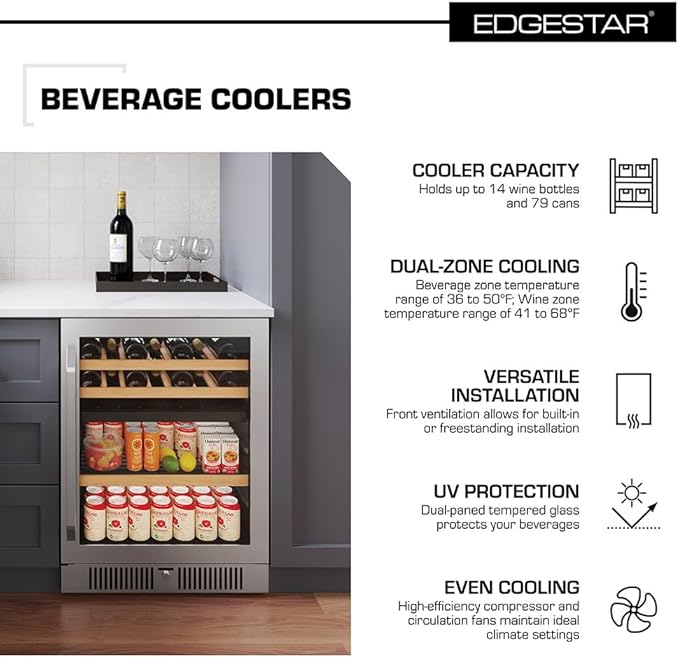 EdgeStar CWB8421DZ 24 Inch Wide 14 Bottle Capacity and 79 Can Capacity Wine and Beverage Cooler