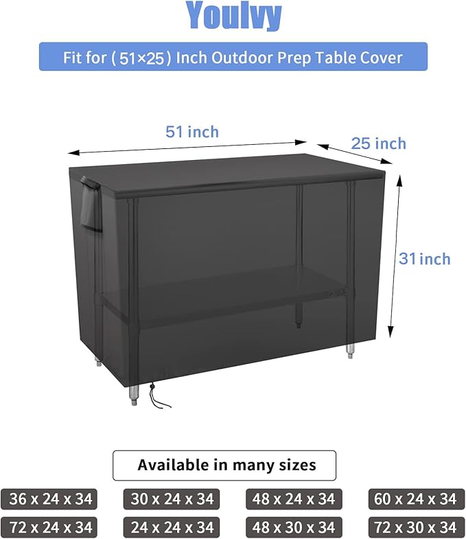 Outdoor Grill Table Cover for BBQ Mall Pizza Oven Cart Table,Waterproof Fadeproof UV Resistant Patio Pizza Oven Cart Cover - 51 X 25 X 31 Inch