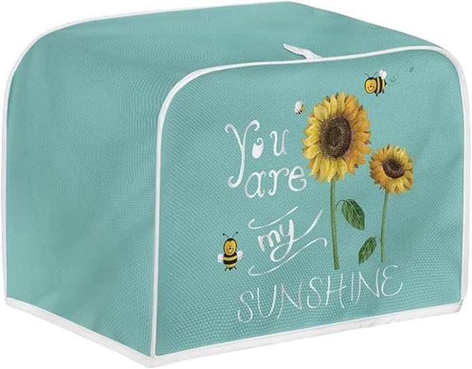 Sunflower Bee Toaster Cover 4 Slice Wide Slot Washable Bread Maker Covers Toaster Covers Kitchen Small Appliance Cover Stain Resistant