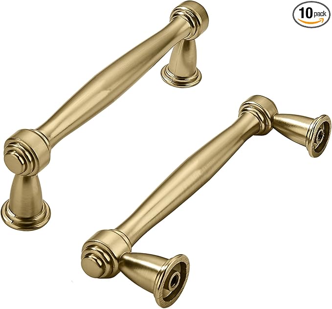 khtumeware 10 Pack 3 Inch(76mm) Brushed Brass Cabinet Pulls Satin Brass Kitchen Cabinet Handles Kitchen Cabinet Hardware for Cupboard Drawer Handles Dresser Pulls