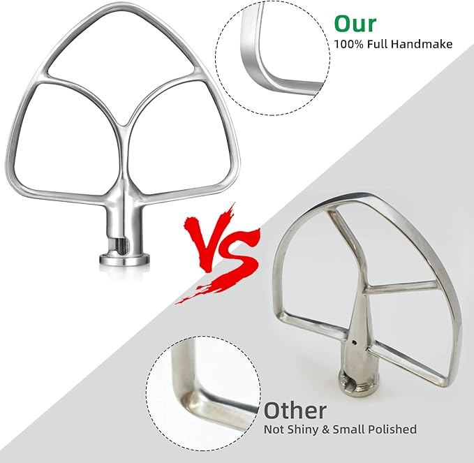 Gdrtwwh Stainless Steel Flat Beater Attachment for KitchenAid 4.5-5 Quart Tilt-Head Stand Mixer,Dishwasher Safe
