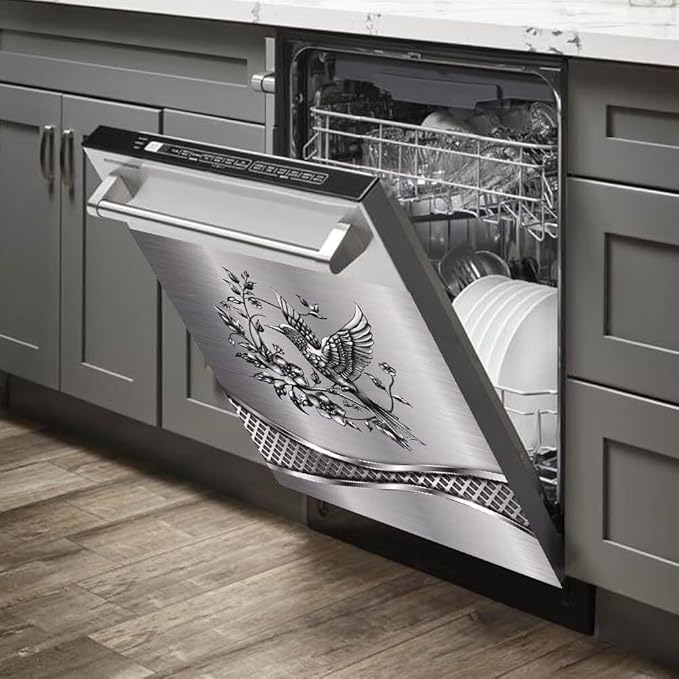 Stainless Steel Bird Pattern Dishwasher Magnet Refrigerator Cover, 23W x 17H inchs