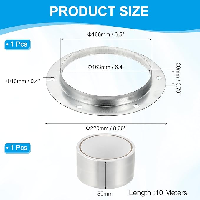 PATIKIL 6 Inch Duct Connector Flange, Metal Straight Pipe Exhaust Flange Duct Mounting Plate for Heating Cooling Ventilation HVAC System, Galvanize Steel