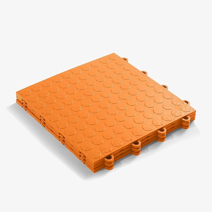 FlooringInc's Nitro 12"x12" Snap-Together Garage Flooring Tiles, Non-Slip Interlocking Plastic Floor Mat, Coin Pattern, Harley Orange, 24 Tiles, 24 Sq/Ft