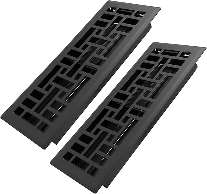 4x12 Inches 2 Pack Heavy Duty Walkable Floor Register Easy Adjust Air Supply Lever Floor Vents - Seattle Design - Vent Cover for Home Floor - Matte Black