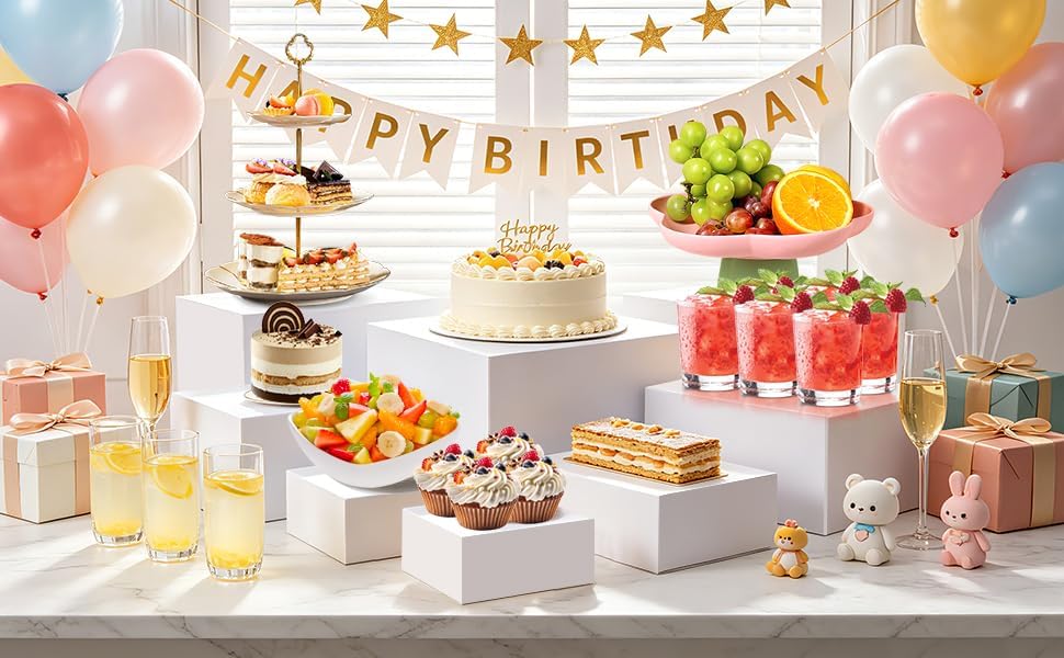 Nestable Buffet Risers - 8 Pcs White Acrylic Food Risers with Signs & Markers – Sturdy Dessert Table Display Stands for Parties, Catering, Jewelry & Collectibles (Easy-Store Stackable Cubes: 10'',9'',8", 7", 6", 5", 4", 3") - Image 6