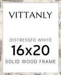 Vittanly 16x20 Picture Frame, Solid Wood Frame with Plexiglass, Includes 11x14 Mat, Wall Hanging for Photos, Home Decor, Distressed White, 1 Pack