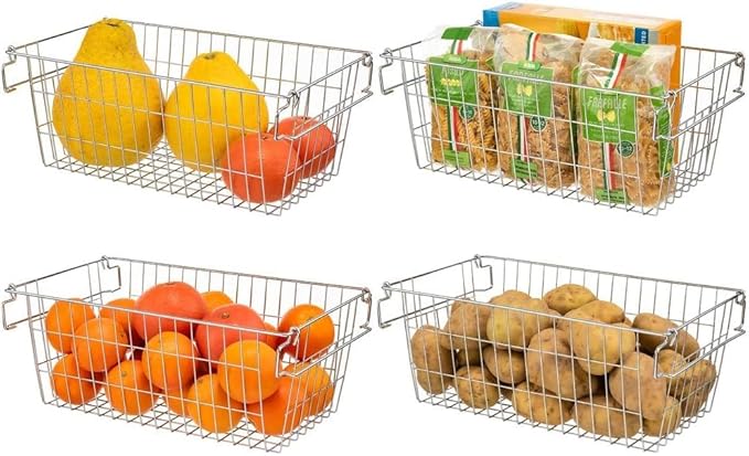 SANNO Freezer Storage Bins,Chest Organizer Wire Storage Baskets, Cubby Bins for Kitchen, Home, Pantry Snack, Vegetable, Potato, Onion
