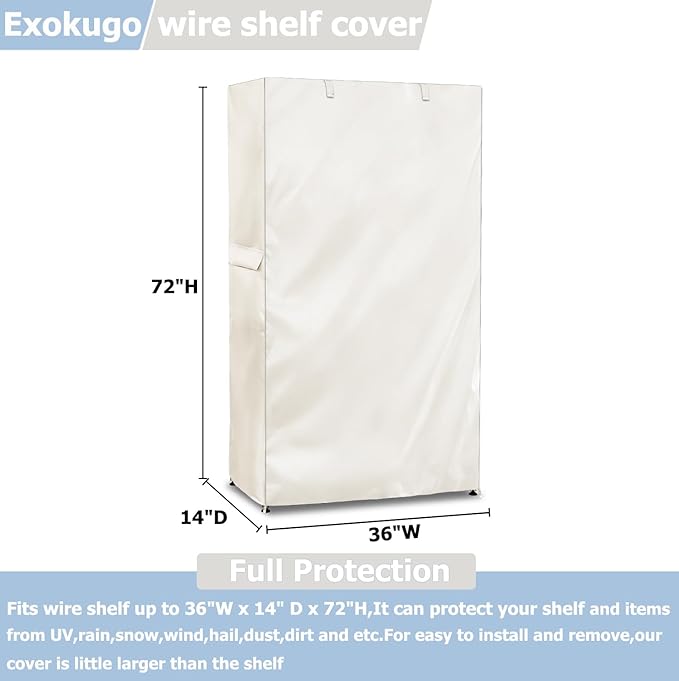 Wire Shelf Cover,600D Heavy Duty 100% Waterproof Shelf Covers for Wire Shelving,Outdoor Storage Shelves Cover for Metal Rack,36" W x 14" D x 72" H,Beige