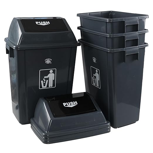 Kitchen Trash Can 13 Gallon with Swing Lid, Plastic Garbage Can Outdoor and Indoor, Recycle Bin and Waste Basket for Home, Office, Garage, Patio, Restaurant, Hotel, School (4 Pack)