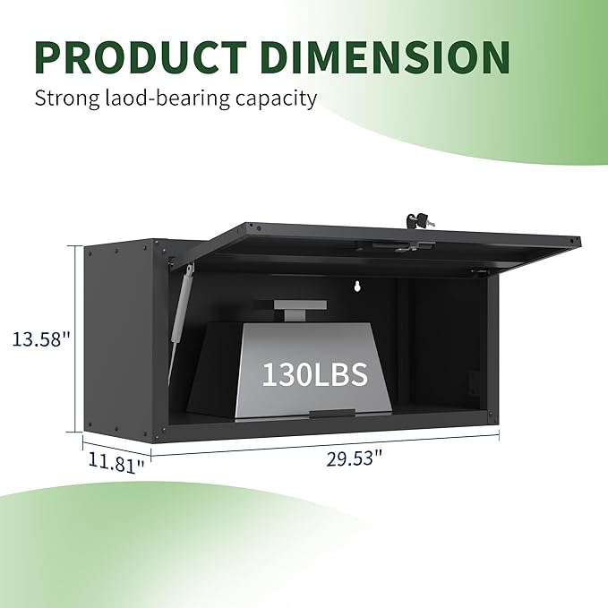 Metal Wall Cabinet,Wall Mounted Garage Cabinets with Lockable Up-Flip Door,Black Hanging Storage Cabinet 130 lbs Capacity,Floating Cabinet for Tool Organization in Basement,Workshop,Kitchen