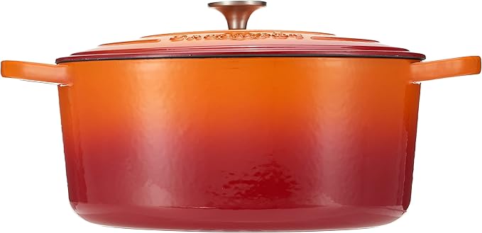 Crock Pot Artisan 7-Quart Oval Enameled Cast Iron Dutch Oven – Sunset Orange, Durable Heavy-Duty Cookware for Slow Cooking, Roasting, Baking with Lid
