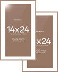 Homeforia 14x24 Picture Frame Mocha, High End Metal 14x24 Poster Frames with Mat 11x22 Photo, 14 x 24 Mocha Frame Matted to 11 by 22 Print, 24by14 Thin Hanging Frames, Tempered Glass, Wall Kit, Set of 2