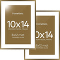 Homeforia 10x14 Bronze Picture Frame, High End Metal 10x14 Brass Frame with Mat 8x12, 10 x 14 Poster Frames Matted to 8 x 12 inch Photo, 10 by 14 Bronze Thin Frames, Tempered Glass, Wall Kit, Set of 2
