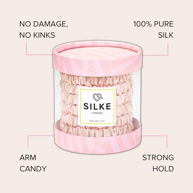 SILKE Hair Ties - Coco | Luxurious 100% Silk Scrunchies (6 Pack) | Gentle on Hair, All Hold, No Damage | For All Hair Types & Styles