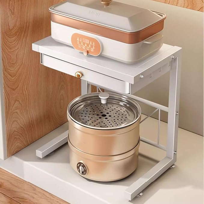 2-Tier Microwave Oven Rack, Kitchen Storage Rack with Drawer, Adjustable Microwave/Toaster Shelf, Freestanding Microwave Oven Stand Rack, for Microwa