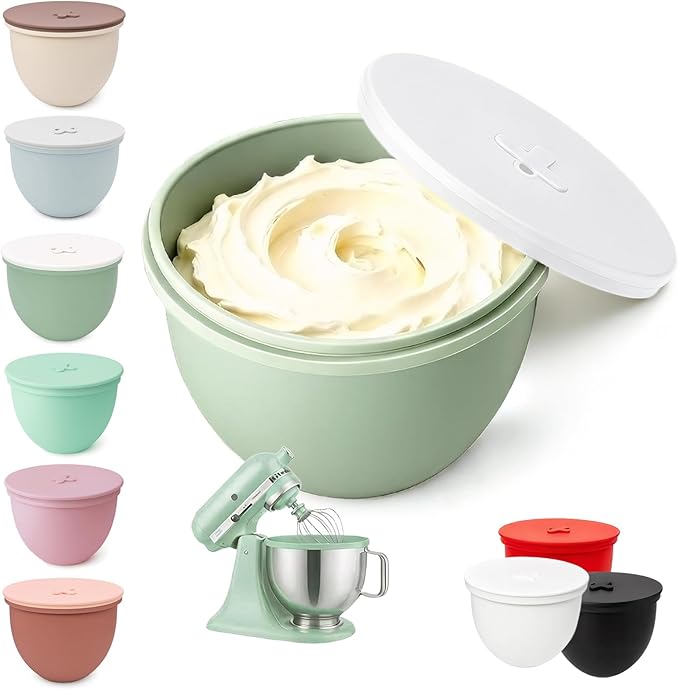 Omoiyari Premium MUTED SAGE Silicone Bowl Liner with Lid for KitchenAid 5-Qt Tilt-Head (Only),2mm Extra-Thick Silicone,Odour-Free&Heat-Resistant, Air Valve for Dough Proofing, Dishwasher Safe,BPA Free