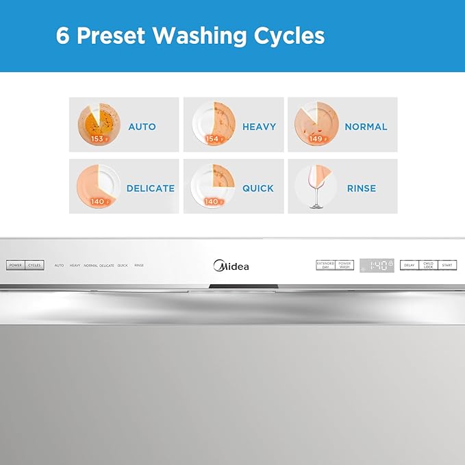 Midea MDC22P2ASS Countertop Dishwasher, 6 Place Settings & 6+2 Washing Cycles Portable Dishwashers, Energy Star Dish Washer for Dorm, RV & Apartment, Silver