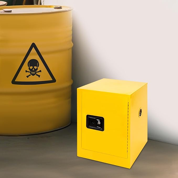 Safety Cabinet Fireproof Flammable Chemicals Storage Cabinet Industrial Cabinets Leak-Proof Bins Welded Bin Locker with Adjustable Board for Commercial/Industrial Environments (4Gallon Yellow)