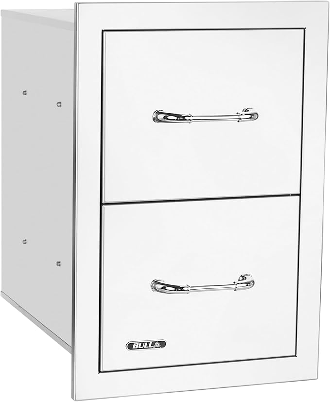 Bull Outdoor Products Premium Outdoor Kitchen Bundle – Angus 75,000 BTU Built-In Grill Head, Double Drawer with Reveal, 38" Double Doors, Single Side Burner, 304 Stainless Steel – LP