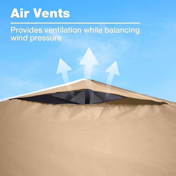 10x10 Canopy Replacement Top Cover with Air Vents for ez up Pop up Canopy Gazebo Tent with Adjustable Straps, Waterproof & Anti-UV for Outdoor Shade (Frame Not Included) (Beige)