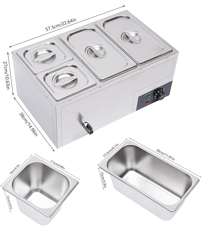Electric Bain Marie Steam Table, 850W 4-Pan Countertop Steam Table Food Warmer, 21Qt Commercial Canteen Buffet Steam Table Buffet Warmer 86-185℉ Temp Range for Catering and Restaurants