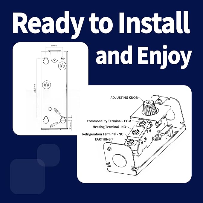 Refrigerator Thermostat Temperature Controller, -30°F to 90°F (-34°C to 32°C) Mechanical Thermostat with 5 Ft Capillary Remote Thermostat Bulb,Temperature Control for freezers & Coolers, W1609-101