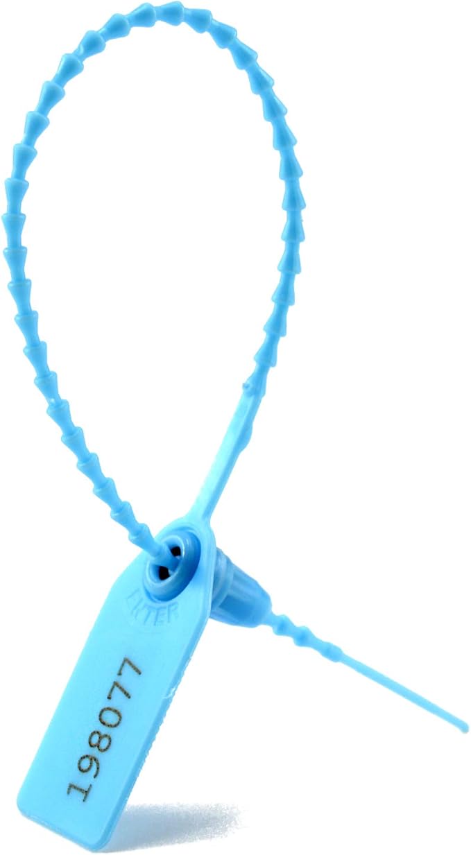 100 Numbered Plastic Tamper Seals Self Locking Security Tags Zip Ties Label for Fire Extinguisher 250mm (Light Blue)