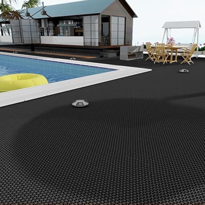 PVC Drainage Floor Mat Non-Slip Commercial Wet Area Mat for Outdoor and Indoor Restaurant Kitchen Bar Swimming Pool Splash Matting Water Drain Flooring Mat (Black, 3FTX10FT)