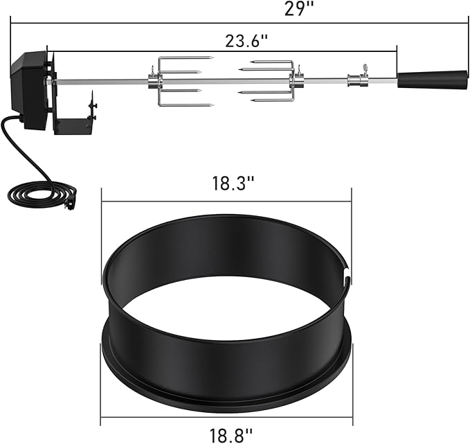 Skyflame Charkettle Rotisserie Ring Kit Compatiable with Weber 18" Charcoal Kettle Grills and Other Similar Kettle Grills, Black Coated Steel BBQ Grill Rotisserie Kit