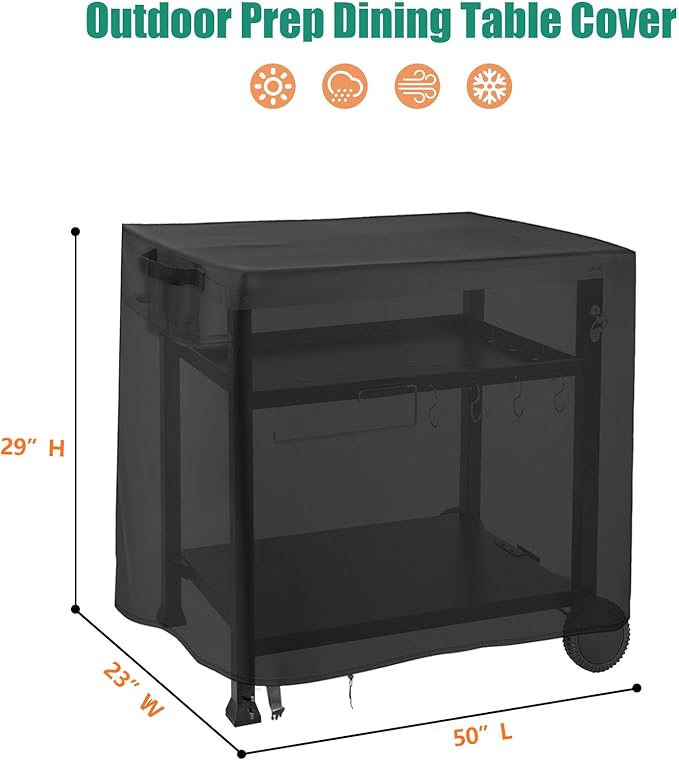 Outdoor Dining Cart Cover for Feasto 50 Inch Three-Shelf Movable Food Prep and Work Cart Table,Waterproof Outdoor Grill Cart Pizza Oven Table Cover - 50 X 23 X 29 Inch