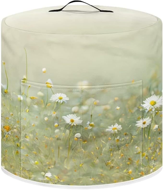 Insulated Pressure Cooker Appliance Cover, Also Fit for Rice Cooker, Air Fryer and Crock Pot, 3 Quart Dust Cover with Pocket for Kitchenware and Recipes, Washable, Daisy Floral Green