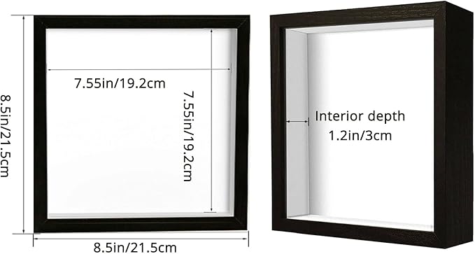 8x8 Shadow Box Frame Display Case, Display Case Box for Memorabilia, Medal, Crafts,Tickets and Photos, Picture Frame for Wall and Tabletop (2pcs-Black, 8x8)