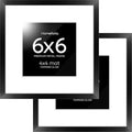 Homeforia 6x6 Black Picture Frame, High End Metal 6 x 6 Square Photo Frames with Mat 4 by 4, 6x6 Poster Frame Matted to 4x4 inch Print, 6by6 Wall or Tabletop Frames, Tempered Glass, Wall Kit, Set of 2