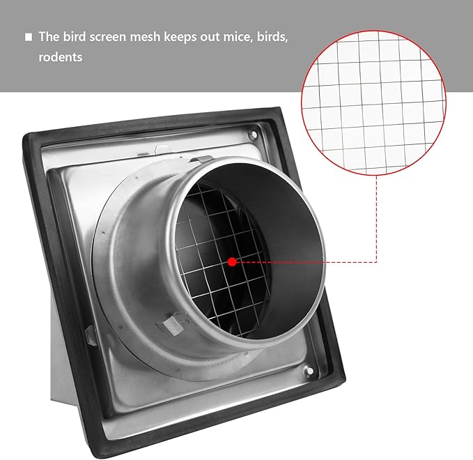 4 Inch Dryer Vent Cover Outside Stainless Steel Wall Vent with Removable Cover and Bird Screen Mesh