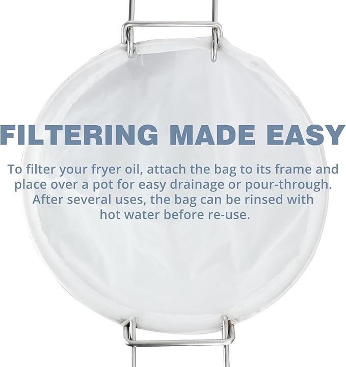 10” Reusable Cone Filter Bag for Frying Oil - with Folding Arms to Attach to Deep Fryers, Cooking Oil Filter Holder, Maple Syrup Cone Filter Stand - Durable Construction - Easy to Clean
