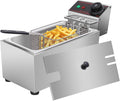Deep Fryer Stainless Steel - Commercial Style Electric Fryer with Adjustable Thermostat, Rapid Heating & Oil Filtration Basket - Safe for Home Kitchen (Chips/Chicken/Donuts), 6L