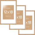 Homeforia 12x18 Picture Frame Wood, High End Natural Oak 12x18 Light Wooden Poster Frame with Mat 8.5x11, 12 x 18 Frames Matted to 8.5 by 11 Photo, 18x12 Thin Frame, Tempered Glass, Wall Kit, Set of 3
