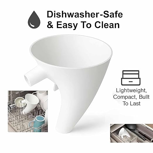 Flour Funnel for Kitchen Aid Mixer, Easy Pour No-Mess Attachment, Anti-Splash Accessory, Fits Tilt-Head 4.5–5 Qt (KSM150), Durable Dishwasher-Safe Baking Tool (White)