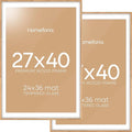 Homeforia Wood Poster Frame 27x40, High End Natural Oak 27 x 40 Large Picture Frame with Mat 24 by 36, 27x40 Light Wooden Frames Matted to 24x36, 40x27 Movie Frames, Tempered Glass, Wall Kit, Set of 2