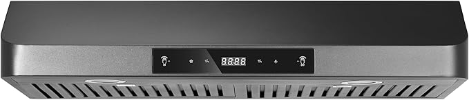 Range Hood 30 inch Under Cabinet, 900CFM Black Kitchen Vent Hood, Permanent Baffle Filters，Top and Rear Vents